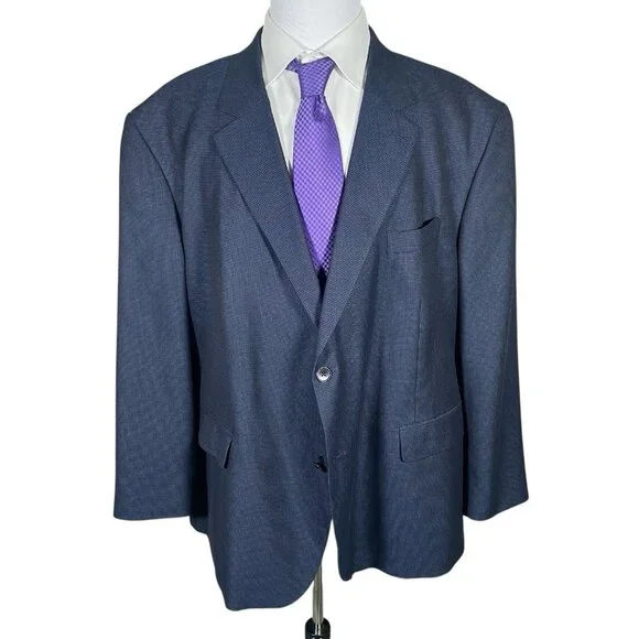 Oak Hill Sport Coat 3XL 54R/56R Navy Weave Patterned Viscose Polyester Blend